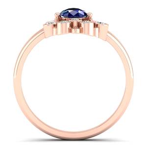 แหวนเพชรพลอยไพลินสีน้ำเงินทรงลูกแพร์ 0.75 กะรัต ดีไซน์ล่าสุดจาก REYES ทองคำแท้ 14K ราคาขายส่ง เครื่องประดับมอยส์ซาไนต์คุณภาพสูง - Product Image 4