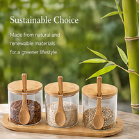 Bocaux de conservation multifonctionnels en verre borosilicate avec couvercle en bambou pour épices et spaghetti, lot de 3