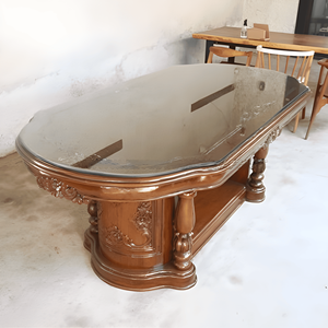 Ensemble de table à manger ovale traditionnelle en bois de style farmhouse antique avec 6 chaises rembourrées pour la maison et l'hôtel - Product Image 5