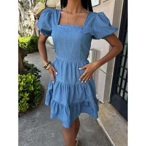 Vestido de Tencel con Cuello Cuadrado y Detalle de Ribete 2883, Cintura Natural, Transpirable - Product Image 2