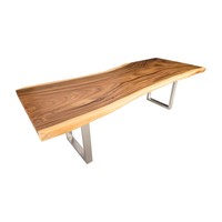 Table à manger pliable en bois de monkeypod/bois de pluie à bord naturel, moderne et écologique, pour salon, villa, hôtel, bureau à domicile, appartement