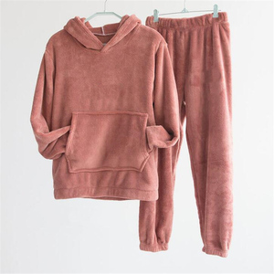 Coral Fleece Soft Elastic Waist <b>Thermal</b> Elegant Spring Autumn Hooded Long Sleeves Pajama Sets Home & Sleep Wear - Product Image 2