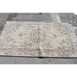 Vintage 3.6ft X 6.7ft Beige Turkish Wool <b>Rug</b> Classic <b>Large</b> Area Rectangle with Abstract Pattern for <b>Bedroom</b> Hallway Latex Backed - Product Image 3