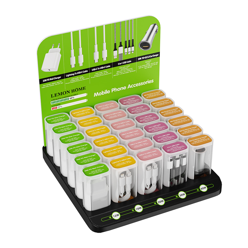 Mobile Accessories Display Counter Stand USB Data cable car charger 20W PD Charger combination set