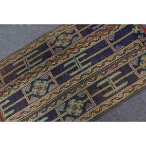 Alfombra Turca Vintage, Alfombra Pequeña de 2.3x3.5 pies, Alfombra Azul Abstracta - Product Image 4