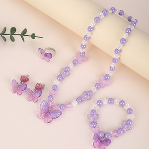 Ensemble de bijoux de princesse pour enfants de style nouveau pour filles, bracelet, collier, bague, boucles d'oreilles en perles de papillon de dessin animé, ensemble d'accessoires de 5 pièces - Product Image 6