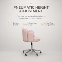Tabouret de Barbier Rose Poudré avec Dossier en Forme de Pétale, Hauteur Réglable, Base Chromée à Cinq Branches, Tabouret de Coiffure Roulant pour Salon