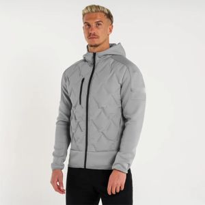 Veste matelassée hybride pour homme disponible en noir et gris clair Accents en néoprène Conception à capuche et coupe confortable pour tous les jours - Product Image 2