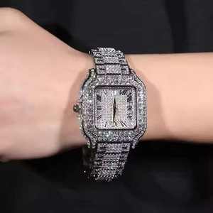 Montre unisexe en diamant moissanite VVS1 de haute qualité, vente chaude, bracelet en acier inoxydable et cuir, mouvement ETA, montre glacée hip hop - Product Image 3