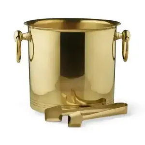 Seau à glace moderne en acier inoxydable martelé finition cuivre avec couvercle pour refroidissement de bière et bouteilles - Product Image 3