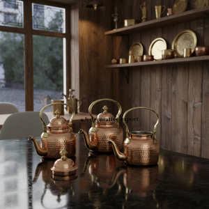 Ensemble de théière/caféière en cuivre martelé à la main de qualité export premium, bouilloire de luxe moderne, poignées et bec verseur résistants à la chaleur et écologiques - Product Image 3
