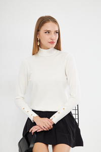 Chandail en tricot boutonné à col roulé à manches longues pour femmesSports, CasualOfficeStylishWear Opportunity en gros - Product Image 3