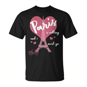 T-shirt unisexe pour adulte, à manches courtes, col rond, impression numérique, cadeau promotionnel, Paris m'appelle et je dois y aller, tour Eiffel - Product Image 2