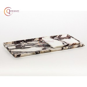 Plateau de service rectangulaire en marbre fait à la main Design élégant blanc et noir pour dessert ou plats plaqués à la maison - Product Image 2