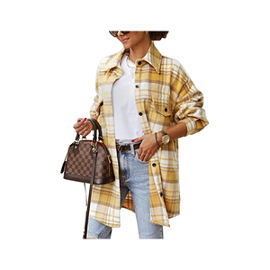 Parka d'été décontractée pour femme, style chemise à carreaux, avec col à revers et boutons, en gros - Product Image 6