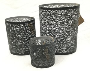 Bougie de Noël en métal de fer à revêtement en poudre noire faite à la main porte-bougie votif tendance conception de gravure S/3 forme ovale pour le métal à la maison - Product Image 3