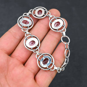 Bracelet style chaîne Kunzite rose créé à la main en argent 925 plaqué bijoux en pierres précieuses de créateur 7 8 pouces cadeau de mariage unisexe - Product Image 4