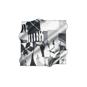 Cotton Fashion Square Scarf with Abstract Black and White Pattern - Product Image 1