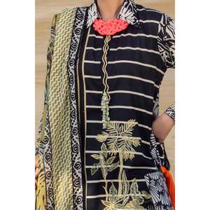 ชุดคลุมว่ายน้ำผ้าลอน 3 ชิ้น สีดำและสีขาวสำหรับผู้หญิง แบบยังไม่เย็บติดกัน - Product Image 4