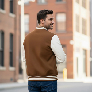 Blouson universitaire homme personnalisé en toile 100% laine, tendance, avec broderie chenille sur le devant, imperméable, à capuche, pour l'hiver, style décontracté, haute qualité - Product Image 6