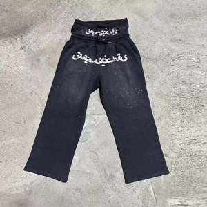 Sweat-shirt à double ceinture, pantalon de survêtement évasé, OEM personnalisé, logo entièrement en strass, coton éponge pour hommes, pantalon de jogging personnalisé - Product Image 3