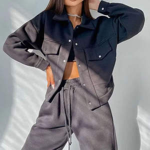 Custom Winter Women's 2-Piece Solid Color Tracksuit Set <b>Short</b> <b>Top</b> Long <b>Sleeve</b> Casual Hoodie Jogging Suit 2026 - Product Image 6