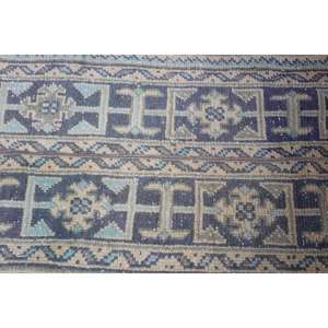 Alfombra Turca Vintage de 1.6x3.1 pies (49x93 cm), Alfombra Abstracta Azul y Amarilla - Product Image 3