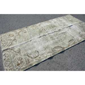 Clásico Beige Marrón 4,5X9,2 pies Respetuoso con el medio ambiente Alfombra de lana de pelo medio Diseño de retazos turcos para comedor Respaldo de látex - Product Image 4