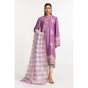 Chemise et dupatta en coton et voile de mousseline violet, teints et imprimés à l'écran - Product Image 3