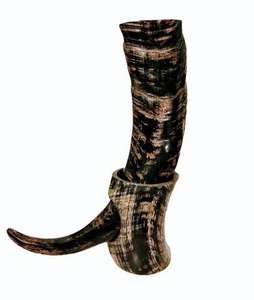 Natural Viking <b>Drinking</b> <b>Horn</b> with Carved Antique Style Polished Animal Design and Iron Stand From India - Product Image 1