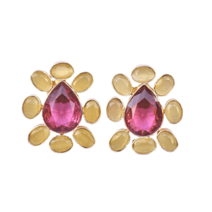 Natural Brass Drop Earrings Premium Stud Authentic Gemstone <b>Jewelry</b> 18K Gold Plated Finish Unique Designer Pattern Premium - Product Image 1