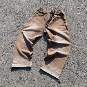 Custom Vintage Washed Casual Fleece Sweatpants High Quality Manufactured Polyester/Cotton Terry Men's Loose Straight Baggy - Product Image 1