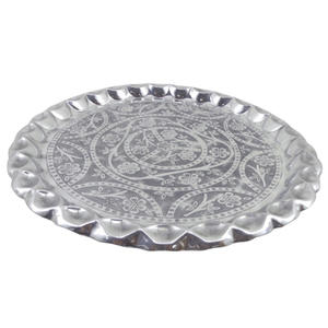 Metal Serving Round <b>Tray</b> Nickel <b>Silver</b> Color Iron Serving <b>Tray</b> For Home Restaurant & Wedding <b>Decoration</b> handmade - Product Image 3