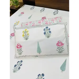 Hand Block Printed Soft Percale Multi Color Machine Washable <b>King</b> <b>Size</b> Flat Fitted <b>Sheets</b> with Pillow Cover - Product Image 3