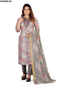 Conjunto de Kurta bordado elegante con fondo impreso y Dupatta Ideal para Boutique y conjuntos de Kurti de uso diario - Product Image 4