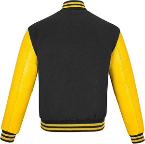 Veste en cuir PU universitaire de baseball en laine unie de qualité personnalisée hommes fermeture éclair bras en cuir chenille broderie logo veste en laine universitaire - Product Image 5