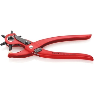 Alicates Perforadores Giratorios KNIPEX de 220 mm con Recubrimiento en Polvo Rojo, 5 Tamaños de Perforación de 2-4.5 mm, Herramienta para Perforar Cuero - Product Image 1