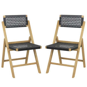 Sillas Plegables de Madera Maciza de Teca de Primera Calidad con Asiento y Respaldo de Cuerda Tejida, Acabado Natural, para Comedor, Hogar o Parque - Product Image 2