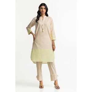 Women's Beige Dyed Jacquard Florescent Mandarin Collar Shirt - Product Image 2