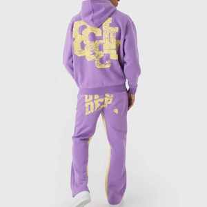 Ensemble de survêtement streetwear pour homme en tissu polaire d'hiver respirant et léger, personnalisé, avec cordon de serrage et effet délavé à l'acide - Product Image 2