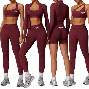 Ensemble de sport pour femmes, 5 pièces, pour la salle de sport, le fitness, le yoga, taille élastique, effet push-up, veste de sport, vêtements de yoga actifs, hauts de sport - Product Image 1