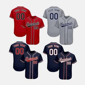 Haute qualité 100% polyester fait Oem personnalisé mode impression rouge et noir Baseball plein bouton Jersey - Product Image 2