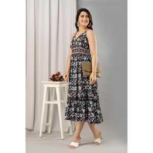 Dress-SHKUP1445แมกซี่แขนกุดทรงพอดีตัวพิมพ์ลายดอกไม้สีดำ - Product Image 3