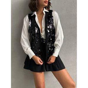 Topshow Women's <b>Black</b> Sequin Vest Wholesale Product Elegant <b>Waistcoat</b> - Product Image 2