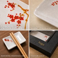 Ensemble cadeau assiette et baguettes en céramique motif fleur de prunier japonais pour 2 personnes, boîte cadeau en porcelaine prune rouge, vente en gros personnalisée