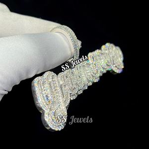Sólido 925 plata esterlina VVS Moissanite colgante Baguette collares hebilla personalizada con diseño de letra joyería de estilo Hip Hop - Product Image 2