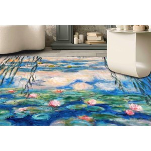 Tapis à motif de fleur de lotus : Tapis botanique antidérapant, tapis en chenille - Product Image 5