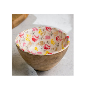 Modern Stylish <b>Wood</b> Round Shaped Serving Bowl with Flower Printed Natural Craft Food Serving Gift Bowl <b>for</b> <b>Sale</b> - Product Image 1