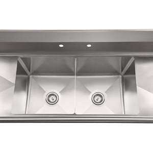 Fregadero Comercial de 72 Pulgadas y Calibre 18 con Escurridor de 18 Pulgadas, 2 Compartimentos, Protector Contra Salpicaduras, Dimensiones del Tazón 18x18x14, Certificado NSF - Product Image 6