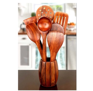 7 PEC With Box Brown color With Handle <b>Soup</b> <b>Ladle</b> Premium Handmade Wood Utensil Set - Product Image 1